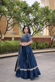 Women’s Glory Satin Lehenga with Zari Sequins Work and Dupatta