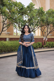 Women’s Glory Satin Lehenga with Zari Sequins Work and Dupatta
