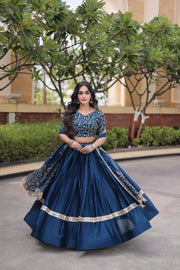 Women’s Glory Satin Lehenga with Zari Sequins Work and Dupatta