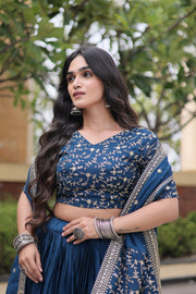 Women’s Glory Satin Lehenga with Zari Sequins Work and Dupatta