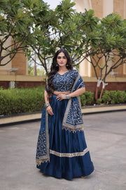 Women’s Glory Satin Lehenga with Zari Sequins Work and Dupatta