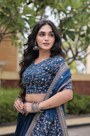 Women’s Glory Satin Lehenga with Zari Sequins Work and Dupatta