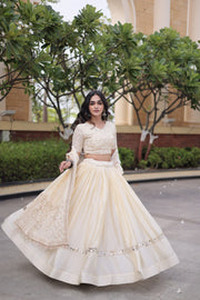 Women’s Glory Satin Lehenga with Zari Sequins Work and Dupatta