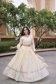 Women’s Glory Satin Lehenga with Zari Sequins Work and Dupatta