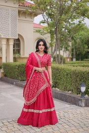 Women’s Glory Satin Lehenga with Zari Sequins Work and Dupatta