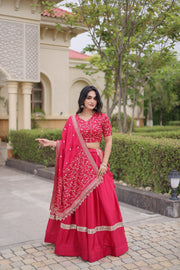 Women’s Glory Satin Lehenga with Zari Sequins Work and Dupatta