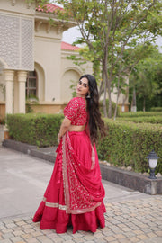 Women’s Glory Satin Lehenga with Zari Sequins Work and Dupatta