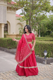 Women’s Glory Satin Lehenga with Zari Sequins Work and Dupatta