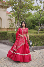 Women’s Glory Satin Lehenga with Zari Sequins Work and Dupatta