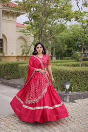 Women’s Glory Satin Lehenga with Zari Sequins Work and Dupatta