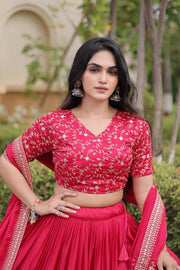 Women’s Glory Satin Lehenga with Zari Sequins Work and Dupatta