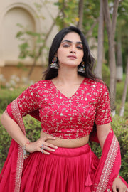 Women’s Glory Satin Lehenga with Zari Sequins Work and Dupatta