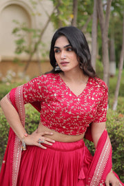Women’s Glory Satin Lehenga with Zari Sequins Work and Dupatta