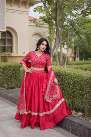 Women’s Glory Satin Lehenga with Zari Sequins Work and Dupatta