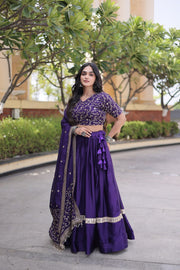 Women’s Glory Satin Lehenga with Zari Sequins Work and Dupatta