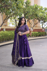 Women’s Glory Satin Lehenga with Zari Sequins Work and Dupatta