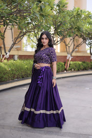 Women’s Glory Satin Lehenga with Zari Sequins Work and Dupatta