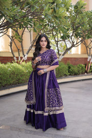 Women’s Glory Satin Lehenga with Zari Sequins Work and Dupatta