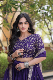 Women’s Glory Satin Lehenga with Zari Sequins Work and Dupatta