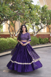 Women’s Glory Satin Lehenga with Zari Sequins Work and Dupatta