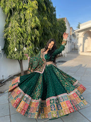 Women’s Green Traditional Gujarati Lehenga For Women
