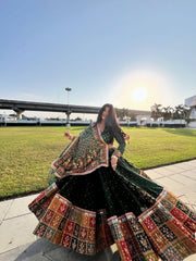 Women’s Green Traditional Gujarati Lehenga For Women