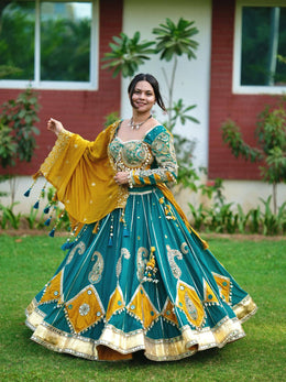 Women’s Teal Green Mustard Gujarati Garba Lehenga Choli