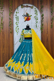 Women’s Teal Green Mustard Gujarati Garba Lehenga Choli