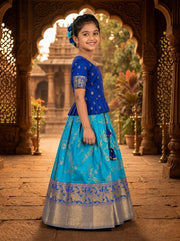 Girls Jacquard Silk Peplum Lehenga Choli with Zari Work & Latkan