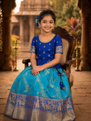 Girls Jacquard Silk Peplum Lehenga Choli with Zari Work & Latkan