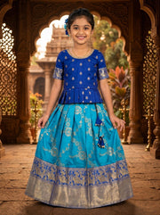 Girls Jacquard Silk Peplum Lehenga Choli with Zari Work & Latkan