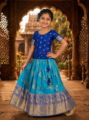 Girls Jacquard Silk Peplum Lehenga Choli with Zari Work & Latkan