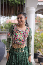 Women’s Bandhani Print Lehenga Choli with Kutchi Patchwork