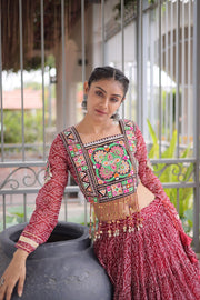 Women’s Bandhani Print Lehenga Choli with Kutchi Patchwork