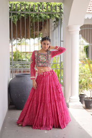 Women’s Bandhani Print Lehenga Choli with Kutchi Patchwork