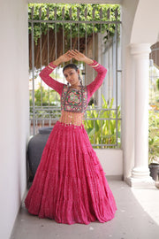 Women’s Bandhani Print Lehenga Choli with Kutchi Patchwork