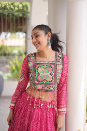 Women’s Bandhani Print Lehenga Choli with Kutchi Patchwork