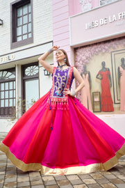 Women’s Rani Pink Gujarati Navratri Lehenga Choli with Embroidered Koti