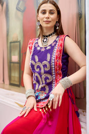 Women’s Rani Pink Gujarati Navratri Lehenga Choli with Embroidered Koti