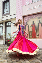 Women’s Rani Pink Gujarati Navratri Lehenga Choli with Embroidered Koti