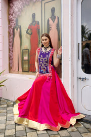Women’s Rani Pink Gujarati Navratri Lehenga Choli with Embroidered Koti