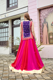 Women’s Rani Pink Gujarati Navratri Lehenga Choli with Embroidered Koti