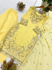 Women’s Embroidered Malay Crepe Kurti Palazzo Set With Party Wear