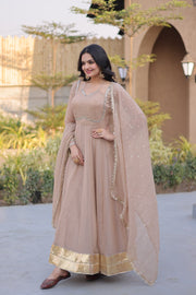 Women’s Anarkali Gown with Mirror Lace work Border and Matching Dupatta
