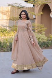 Women’s Anarkali Gown with Mirror Lace work Border and Matching Dupatta
