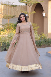 Women’s Anarkali Gown with Mirror Lace work Border and Matching Dupatta