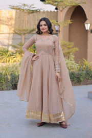 Women’s Anarkali Gown with Mirror Lace work Border and Matching Dupatta