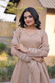 Women’s Anarkali Gown with Mirror Lace work Border and Matching Dupatta