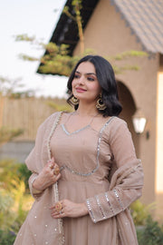 Women’s Anarkali Gown with Mirror Lace work Border and Matching Dupatta