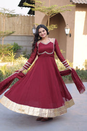 Women’s Anarkali Gown with Mirror Lace work Border and Matching Dupatta